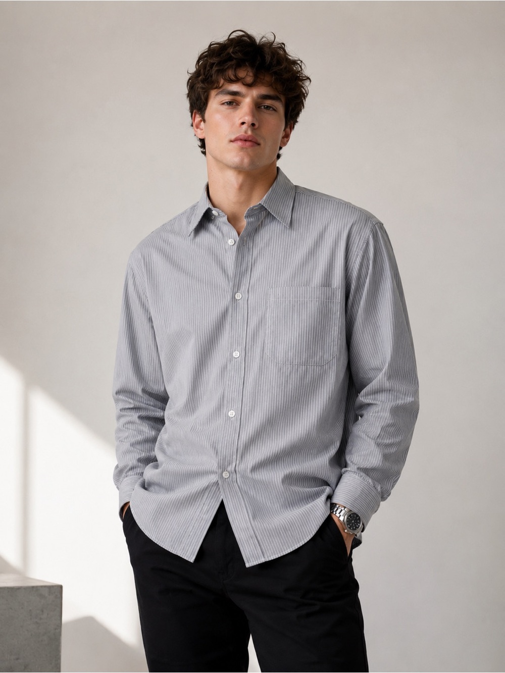 Christian Dior Monsieur Pinstripe Dress Shirt 17.5 32/33 Grey White Luxury Chic